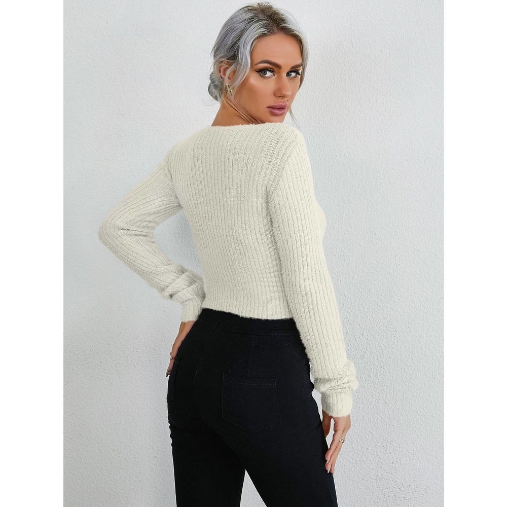 Button Front Scoop Neck soft Rib knit Sweater pastel pink - Picture 9 of 11